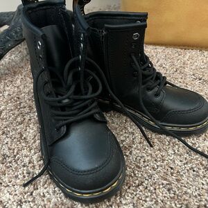 Dr. Martens Black Kids Boots with Yellow Stitching